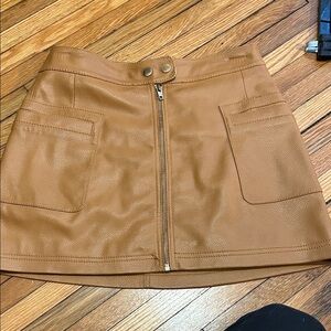 Free People Tan Faux Leather Mini Skirt with Zipper